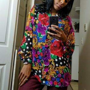 Vintage Express Top Floral Oversize Button Shirt